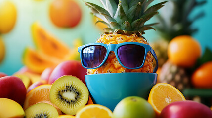Poster - Fresh tropical fruit wearing summer sunglasses
