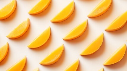 Poster - Freshly sliced mangoes arranged neatly on a bright surface