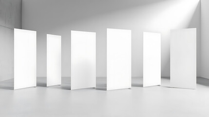 Aufkleber - Front view of multiple empty white banners, standing side by side, mockup