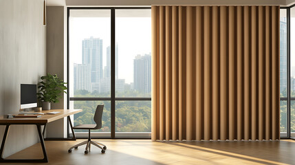 Aufkleber - Front view of a blank light wall with sunlight shadow, wooden floor and empty space for image frame, mockup