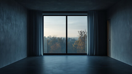 Leinwandbilder - Front view on dark kitchen room interior with panoramic window