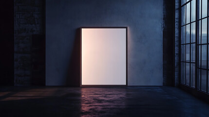 Aufkleber - Front view on dark studio room interior with empty poster