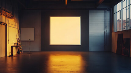 Aufkleber - Front view on dark studio room interior with empty poster