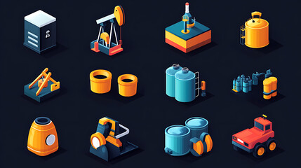 Poster - Fuel, refinery, petroleum, oil well, gas pump, offshore platform, lubricant, oil barrel, and more icons in this set