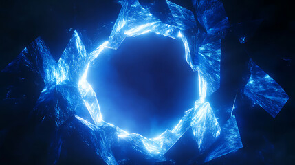 Poster - Abstract blue glowing light bulb, low-poly style, abstract neon frame style