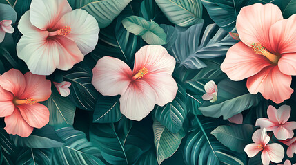 Poster - Abstract floral background, exotic nature design for cover, wall art, invitation, fabric, poster, canvas print in watercolor style
