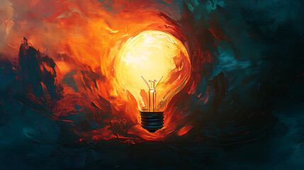 Aufkleber - Abstract idea cocnept, with lightbulb made out of thick oil paint, illustration