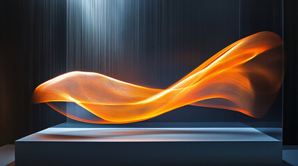 Fototapete - Abstract long exposure dynamic light trails product display podium