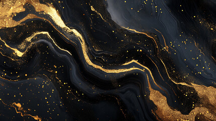 Poster - Abstract luxury swirling black gold background, gold liquid paint background, gold waves abstract background texture