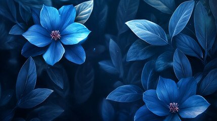 Poster - Abstract modern futuristic dark blue flowers and leaves, design background