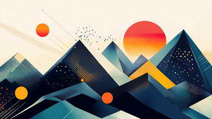 Poster - Abstract mountain background in geometrical shapes with dots and lines