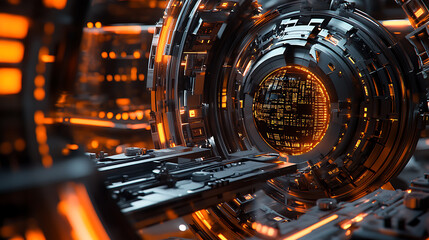 Fototapete - Abstract scene from smart factory, data-connected machines, seamless interaction of technology and automation in modern manufacturing, revolution in industrial efficiency