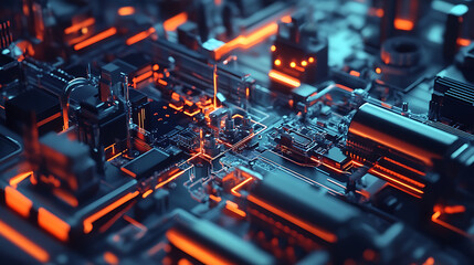 Poster - Abstract scene from smart factory, data-connected machines, seamless interaction of technology and automation in modern manufacturing, revolution in industrial efficiency