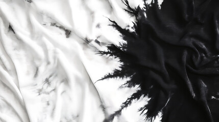 Leinwandbilder - Abstract tie dyed fabric of black and white color on white cotton, hand painted fabrics, shibori dyeing
