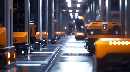 Aufkleber - Advanced autonomous robots working seamlessly in a smart factory, leveraging ai and machine learning for efficient warehouse automation and assistive robotics, optimizing operations