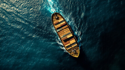 Poster - Overhead aerial view of a container cargo ship