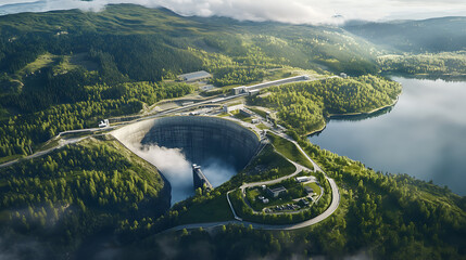Poster - Aerial view of hydroelectric dam powering industry and harnessing nature's energy