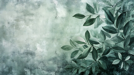 Poster - An abstract artistic background with retro brushstrokes and textured backgrounds, oil on canvas, modern art with green leaves, gray leaves, posters, cards, murals, rugs and prints