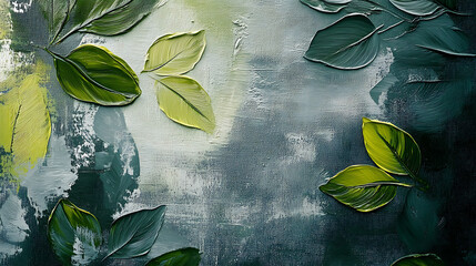 Poster - An abstract artistic background with retro brushstrokes and textured backgrounds, oil on canvas, modern art with green leaves, gray leaves, posters, cards, murals, rugs and prints