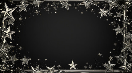 Poster - An empty frame with silver stars on black background