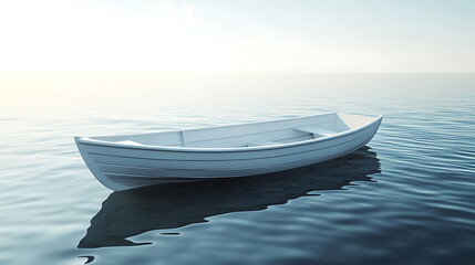 Poster - An empty white rowing boat navigating calm water