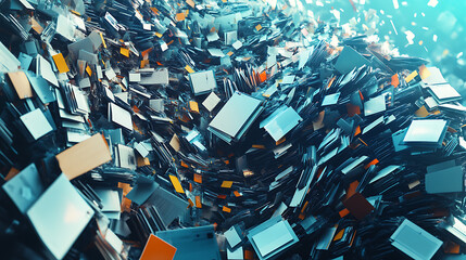 Fototapete - An illustration of digital data waste concept, depicting a large pile of oversized, useless files and folders symbolizing excessive information storage in the digital space