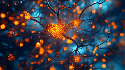 Poster - An image of blue and orange neurons
