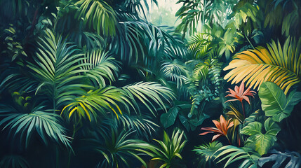 Poster - An oil painting with tropical plants