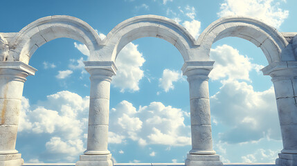 Aufkleber - Ancient greek, roman and arabic stone arches against the background of fluffy clouds in the sky 3d illustration
