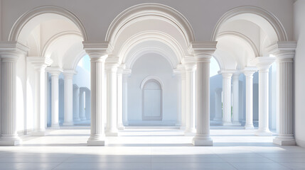 Aufkleber - Arches with columns in the wall, internal gate with white columns in a palace or castle on a light wall background 3d illustration