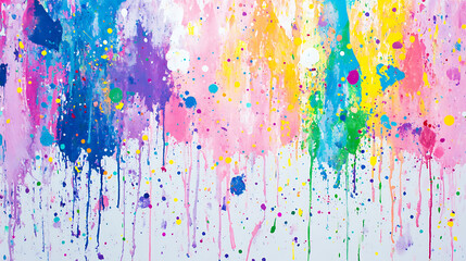 Poster - Artistic paint splashes with a mix of pastel colors on a white background, creative pastel color splatter on abstract canvas, artistic and vibrant