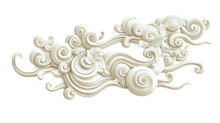 Poster - Asian cloud ornament, chinese japanese korean oriental contour of festive decorative elements, traditional background isolated on white background