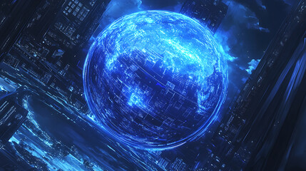 Poster - Background with a blue globe and digital technology
