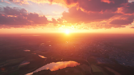 Poster - Beautiful aerial view of downtown at sunset
