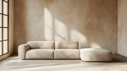 Poster - Beige sofa against of empty wall with copy space, minimalist int