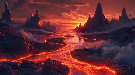 Aufkleber - Between the rocks and along them flows the red-hot lava
