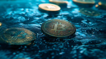 Poster - Bitcoin crypto currency on a blue background