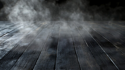 Poster - Black wood floor with smoke in the background