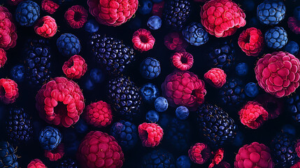 Poster - Blackberries, raspberries, and blueberries on a seamless background