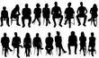 © Curto - silhouette of a large group of mixed people siiting on chair on white background