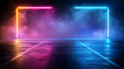 Poster - Neon Light Frame With Smoke Effect On Dark Floor