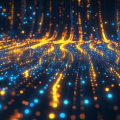 Poster - Abstract Glowing Data Streams: A Visual Representation of Information Flow and Connectivity in a Digital Landscape.
