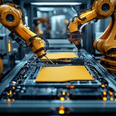 Poster - Automated Precision: Industrial Robots Assembling Components on a Production Line, Showcasing Advanced Manufacturing