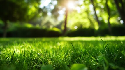 Poster - Lush green grass in a sunlit park. (1)