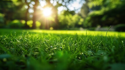 Poster - Lush green grass in a sunlit park.