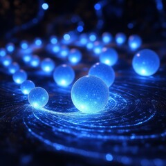 Aufkleber - Mystical Blue Orbs: A Sparkling Cosmic Dance of Light and Energy Across a Swirling Digital Landscape 