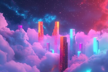 Poster - This photo showcases a vibrant space filled with clouds and stars providing a captivating view of the celestial scenery Futuristic abstract galaxy with vibrant colors.