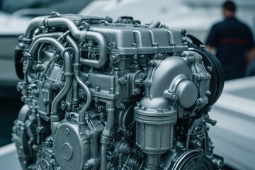 Poster - Intricate Marine Engine Detail with Complex Components in Focus