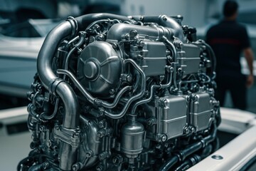 Poster - Intricate Details of a Marine Engine in a Simple Composition
