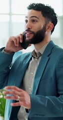 Aufkleber - laughing, phone call and smile with business man in office for communication, conversation or discus